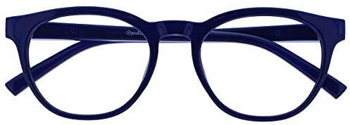 OPULIZE BLU Blaulichtfilter Lesebrille für Damen Herren, Blendfreie UV400-Schutz Federscharnier Anti-Müdigkeit, Runder Rahmen, Computerbrillen Gaming, Blau +1,50