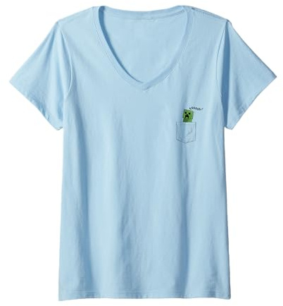 Femme Minecraft Pocket Creeper SSSS... T-Shirt avec Col en V