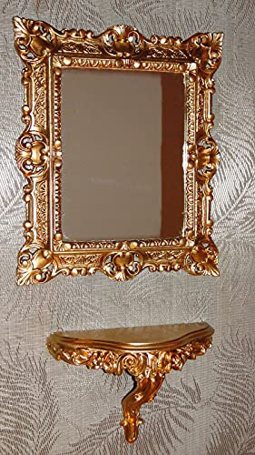 Wandspiegel mit Konsole Barock Gold 45x38 Flurspiegel Antik Badspiegel mit Ablage Wanddeko Prunkspiegel 3047+3084 Set