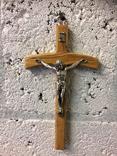 Olivenholz Kruzifix Hängend Wandkreuz Silber Metall Corpus Christi Jesus Christi Religiös 25cm