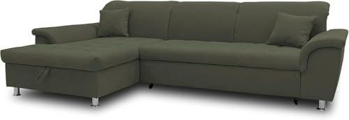 DOMO. collection Ecksofa Franzi, Couch in L-Form, Sofa, Eckcouch, Polsterecke Longchair links 279 x 162 x 81 cm (BxTxH), dunkelgrün