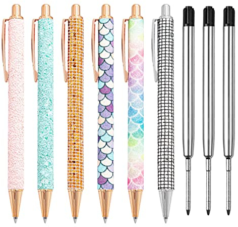 PFLYPF 6-Metall-Kugelschreiber und 3-Stiftkerne, einziehbare Kugelschreiber, Flash-Metall-Kugelschreiber, geeignet für Männer, Frauen und Studenten