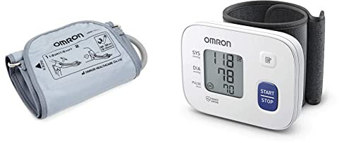 OMRON 9513256-6 Manguito mediano para monitores de presión arterial de brazo OMRON, 22-32 cm & OMRON Tensiómetro automático de muñeca RS1 para uso doméstico o de viaje