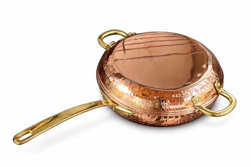 Copper Garden Doppelpfanne aus verzinntem Kupfer I Wendepfanne mit 26 cm Durchmesser I Pfanne mit Messinggriffen | Antihaft Pfanne I Bratpfanne für Gasherd, Backofen & offenes Feuer geeignet
