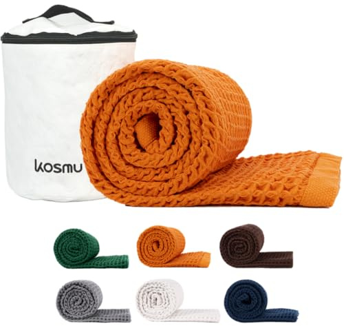 KOSMU Luxury Organic Japanese Cotton Waffle Bath Towel | Thick, Absorbent, Quick Dry Bathroom Towels for Shower, Sauna, Onsen| Hotel & Spa Quality, Gift-Ready (Coral Orange, Bath Towel, 55 x 34)