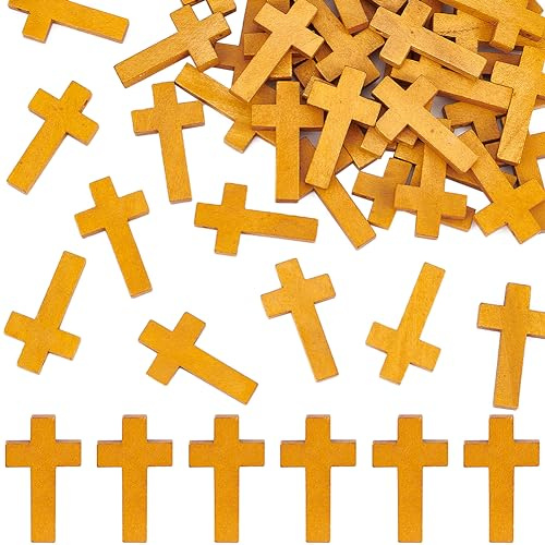 SUNNYCLUE 60 Stück Holz Kreuz Anhänger Natürliches Holz Kleines Kreuz Charms Anhänger Für Party Favors Halskette Schmuckherstellung DIY Craft Handmade Accessoires Schokolade