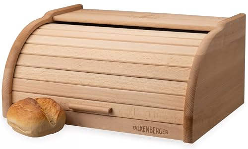 FALKENBERGER Panera de madera de haya, aprox. 38 x 28 x 18 cm, XL, con tapa enrollable, hecha a mano