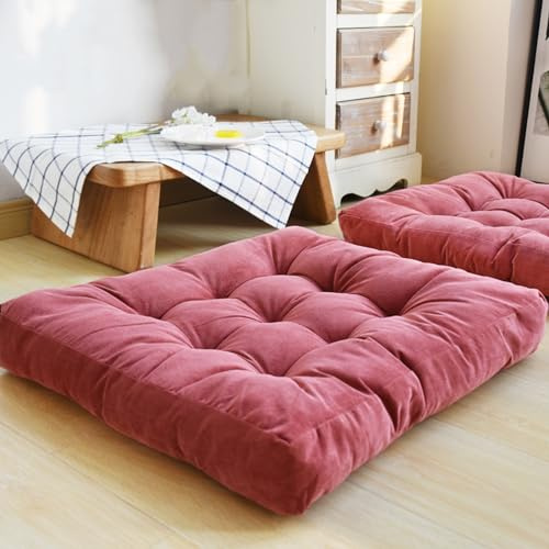 Tatami-Bodensitzkissen, ultraweiches, bequemes, dickes Stuhlpolster, einfarbig, quadratisches Stuhlkissen, Meditationskissen, Bodenkissen für Wohnzimmer, Büro ( Color : Rot , Größe : 55x55cm(22x22in)
