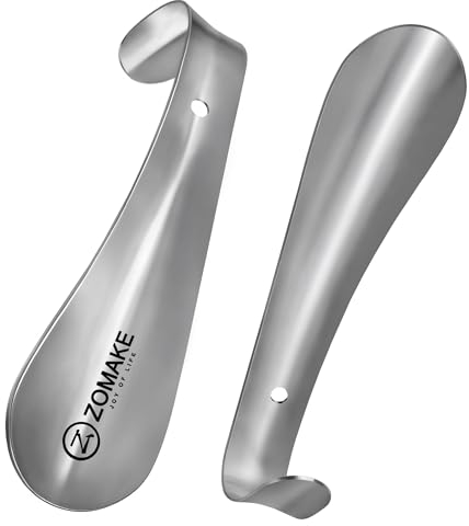 ZOMAKE Calzador Metalico Corto 2pcs - Calzador Zapatos Metalico Con Gancho de 15 cm,Para Mujeres Embarazadas Ancianos Y Niños(2 Piezas Plateadas)