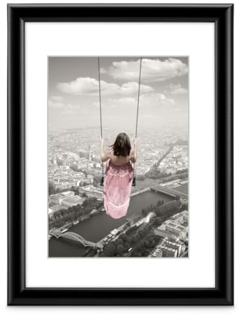 Hama Bilderrahmen Swing, 40x50cm (mit Passepartout Bildformat 28x35 cm, moderner Kunststoffrahmen, für Hochformat, für Querformat, zum Hängen, Reflex Glas) schwarz