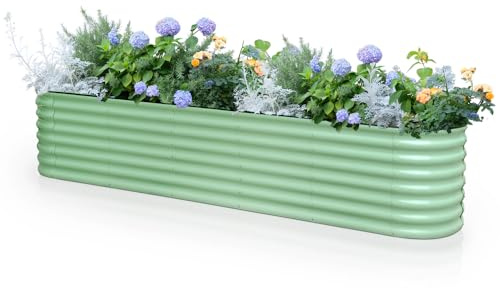 Byhagern Raised Garden Beds, Galvanized Steel Planter Box with Weatherproof Anti-Rust Coating & Smooth Safety Edging, Professional Raised Beds for Vegetables, Flowers, Herbs - Easy Assembly, Green