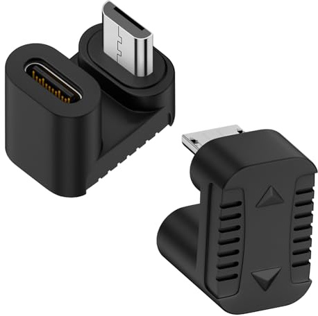 QIANRENON USB C auf Micro USB Aufladen Daten U Form Winkel Anschluss Type C Buchse auf Micro USB Stecker 180 Grad Winkel Nach Unten Adapter 10W 480Mbps,U Förmiger Teilung 5.4mm, 2Pcs (Umgekehrt)