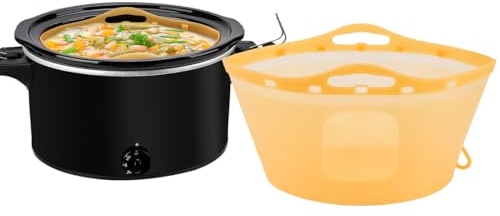 ZONADAH Silicone Slow Cooker Liners Orange Reusable Silicone Slow Cooker Liner with Buttons and Hooks for 6-7-8-10 Quarts Leakproof Easy Clean