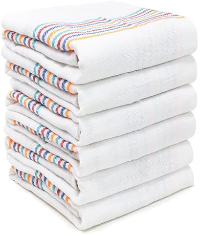 QILZO 12 Paños de Cocina Sarga 45x45cm, Paños de Cocina de algodón, Toallas de Cocina absorbentes Lavable a Maquina, Juego de 12 paños de Cocina Suaves y duraderos, Color Blanco