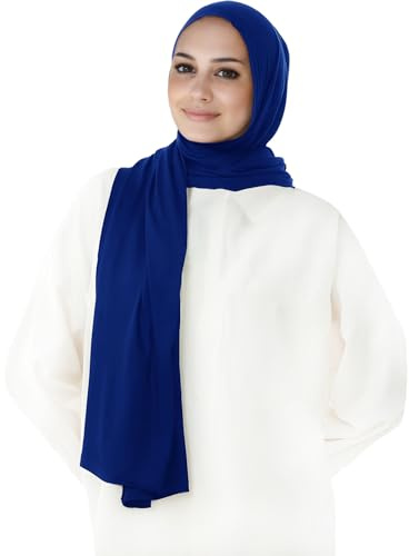 Lina & Lily försydd omedelbar slip-on modal jersey hijab huvudscarf för muslimska kvinnor, Kungsblå, one size