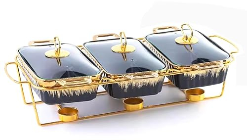 Yiustldd Chafing Dish Buffet Set/Luxury Warming Trays for Food/Stainless Steel Serving Ceramics Chafers for Buffet Weddings Parties Banquets,Black