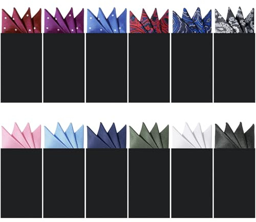Eurzom 12 Pcs Pocket Squares for Men Prefolded Suit Pocket Squares on Card Masculine Polyester Handkerchief Suit Accessories (Multi Color,Stylish Style)