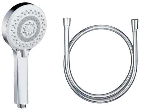 KLUDI-X1 Alcachofa de ducha con manguera, alcachofa ducha de ahorro de agua opcional con 3 tipos de chorro (cuerpo, cabello, piel), ducha de mano fácil de limpiar, Ø 10,7 cm, manguera ducha de 1,60 m