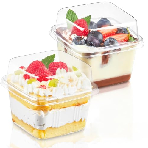 Bigingjia 50Pcs Dessert Cups with Lids 8oz/240ml Reusable Plastic Dessert Cups Clear Bowls Cheesecake Pots Containers for Cupcake,Pudding,Snacks,Yogurt,Parfait,Fruits,Mousse Party