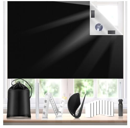 Yiukou100% Verdunkelungsrollo 200 x 145 cm | 420D Oxford-Gewebe | Tragbares Verdunkelungsrollo zum Aufkleben auf Fenster Jeder Größe und Form |18 Saugnäpfe,18 Edelstahlfolien | Einfach Anzubringen