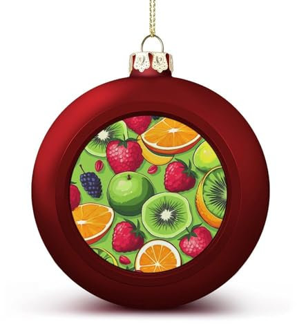 Weihnachtsbaumkugel-Ornamente, Rot, verschiedene Früchte, bedruckt, Weihnachtskugel, Weihnachtsbaum-Hängedekorationen für Urlaub, Hochzeit, Kamin, 2 Stück