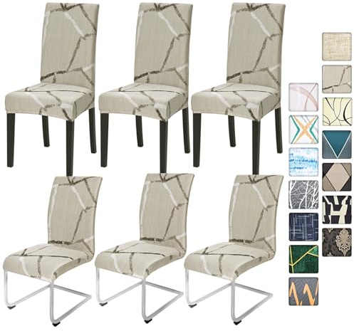 Alishomtll Stretch Stuhlbezug 4er/6er Set Grau Stuhlhussen Schwingstuhl Elastische Stuhlhussen Abnehmbarer Waschbarer Esszimmerstühle Bezüge für Restaurant Hotel Bankett (Grau Tinte Linien, 6 Stück)