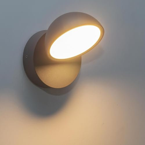 Planetitaly Applique da parete orientabile IP54 impermeabile LED 12W interruttore luce CCT da 3000K a 6500K lampada muro giardino terrazza balcone ingresso alimentazione 230V (Grigio)