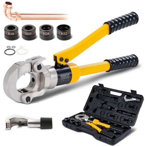 Pinza Crimpare Per Tubi TEENO(100kn), Crimpatrice professionale con Tagliatubi, Set di Utensili a Pressa con tTesta Girevole a 360°, per Tubi Compositi con Raccordi del Contorno TH16, TH20, TH26, TH32