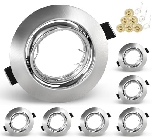 KEJIYILT Set di 6 faretti da incasso GU10, orientabili, 230 V, in acciaio inox spazzolato, faretti da soffitto rotondi, con attacco per LED GU10 o alogeni