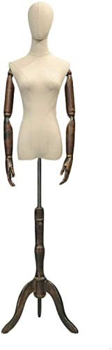 SHANYAYALI Weibliche Schaufensterpuppe Torso Body Kleid Form mit Stativ Ständer und Holz Arme für Kleidung Kleid Schmuck Display (Braun, S)