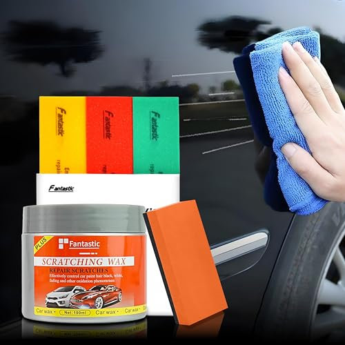 Car Scratch Remover Wax 100ml, Auto Paint Scratch Repair Kit, Swirl Remover, Car Polish Restorer, Oxidation & Water Spot Remover, DIY Car Scratch Repair Cream, Sanding Sponge & Microfiber Towel