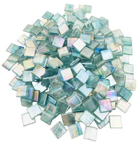 500g Eis-Jade-Mosaikfliesen,1,5 cm, quadratische Glasmosaikstücke für Kunsthandwerk, leicht zu schneiden, Glasfliesen, Puzzle-Material, geschnitten, handgefertigt (Schillernd Transparentes Blau)