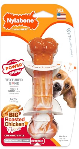 Nylabone Limited Edition 70. Geburtstag, strukturiertes Knochen-Kauspielzeug für Hunde, langlebiges und robustes Hundespielzeug für aggressive Kauer, geröstetes Huhn-Geschmack, mittelgroße Hunde – bis