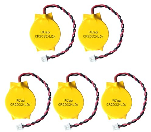ViCep 5-Pack CR2032 CMOS Battery 3V Motherboard BIOS Batteries with 2 Wire Leads and MOLEX Connector Computer Replacement