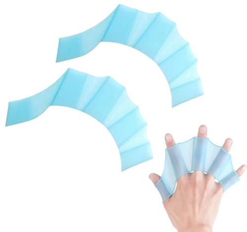 WUSJCOF Gants de Natation hautement élastiques, Gants Palmés en Silicone pour Doigts, Pagaie à la Main pour Adultes et Enfants, D'entraînement, Plongée, Plaquette, Palmes Piscine(Bleu), 1 paire