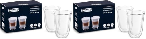 De'Longhi Gläser Set DLSC312, 2 doppelwandige Thermogläser mit Isolierfunktion für kalte und warme Getränke, widerstandsfähiges Borosilikatglas, Spülmaschinenfest, Fassungsvermögen 330 ml, 2 Stück