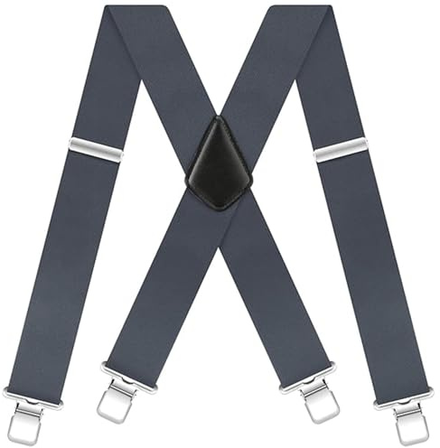 Hosenträger Herren Breit 5cm mit Extra Stark 4 Metall Clips für Arbeitshose | Elastisch Hosenträger Herren Extra Stark Verstellbar Suspenders Anti-rutsch für Outdoor Jeans Motorradhose Skihose X-form