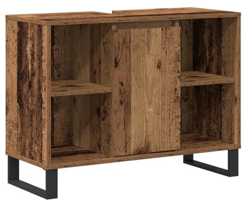 vidaXL Badezimmerschrank mit Tür Altholz 80 x 33 x 60 cm Holzwerkstoff, Moderner Badezimmerspiegel, rechteckige Wandmontage, viel Stauraum, stylisches Design, platzsparend