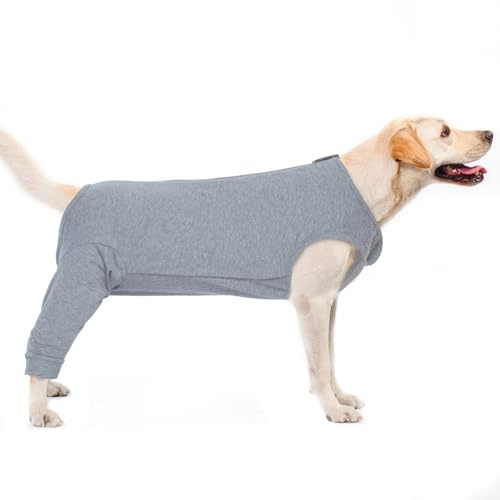 PUMYPOREITY Body Post Operatorio Cane, Tutina Post Operatoria Femmina Body Post Operatorio Maschio Protezione Zampe Posteriori Tuta Recupero Chirurgia Gamba del Cane(Grigio, L)