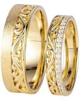 Rikelus 9k/14k/18k Echtgold Personalisiertes Moissanit Paarring Set für Männer und Frauen, 925er Sterlingsilber Moissanit Verlobungsringe Set für den Hochzeitstag Kostenlose Gravur