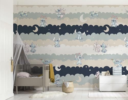 Komar Disney Lilo and Stitch Cozy Clouds Papier peint en vinyle, 212 x 250 cm, 1 rouleau de 4 bandes, pour chambre d'enfant