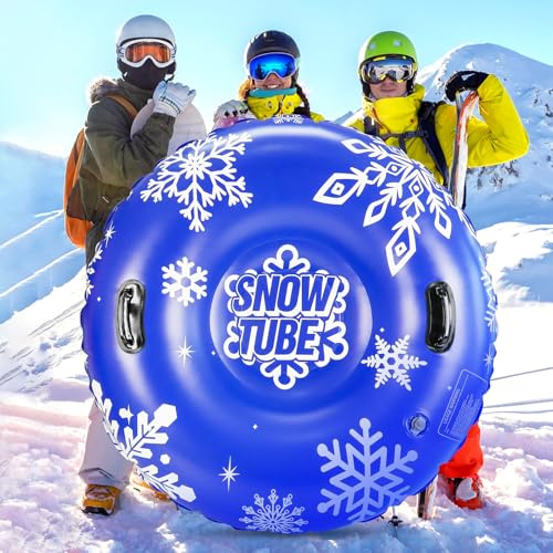 Snow Tube - Inflatable Snow Tube with Tow Line & Handles, Durable Cover, Wear-Resistant and Frost-Proof Material, Kids Adults Snow Sledge for Sledding Skating Skiing Winter Snow Toys (47in*1)