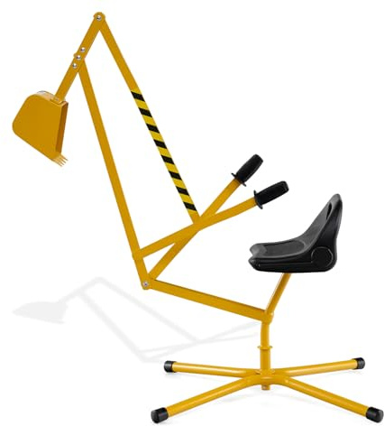 DREAMADE Kinder Bagger für Sandkasten, Metallbagger mit 360° drehbarem Sitz, Flexibler Schaufel, ergonomischer Rückenlehne, Bagger zum draufsitzen für Kinder ab 3 Jahren (Gelb)