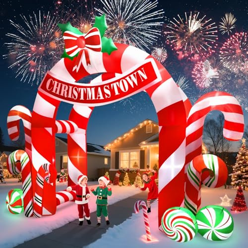 Kalolary 13FT Christmas Inflatables Archway Outdoor Decorations, Giant Xmas Candy Arch Inflatable Stereoscopic Blow up Christmas Yard Decoration with Build-in LED Lights for Garden Lawn Party Decor