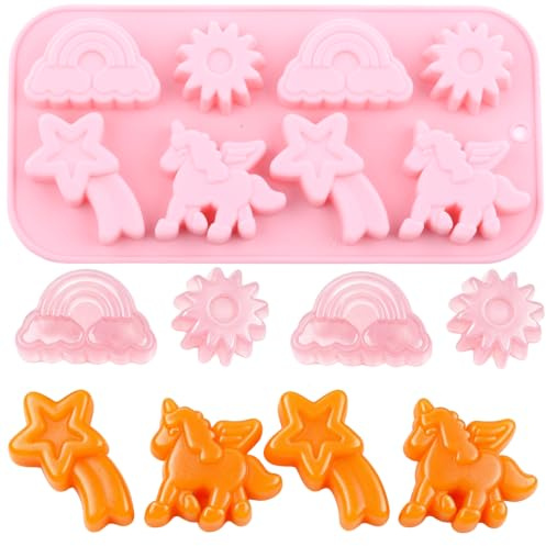 8 Cavity Unicorns Rainbow Sun Shooting Star Silicone Candy Moulds