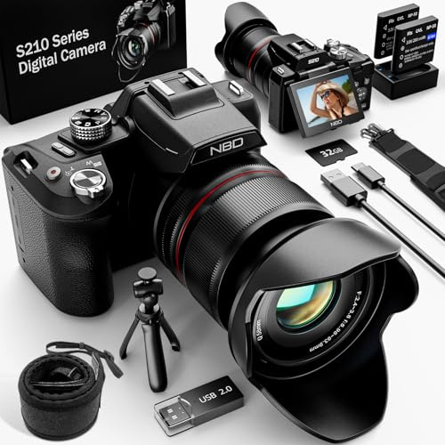 NBD 5K/8K Digital Camera 64MP with 16X Optical Zoom & 180° Flip Screen, DSLR-Style Vlogging Camera with Microphone, WiFi, Tripod, YouTube & Travel (Black)