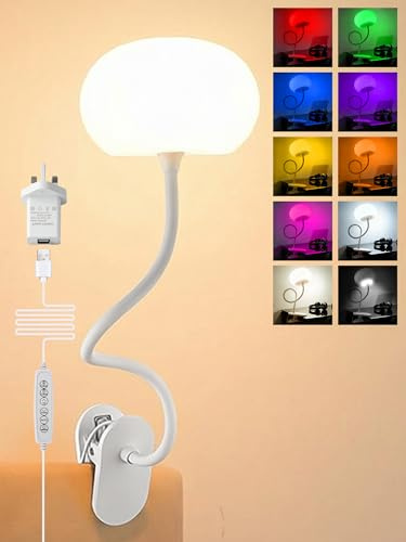 Clip on Light, 10 RGB Color+10 Brightness Kids Bedside lamps for bedroom