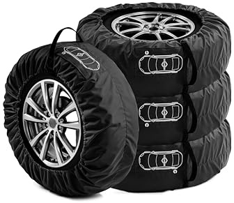 GREMEX Reifentaschen 4er Set 17-20 Zoll Schwarz Autoreifen, wasserdicht | Reifenschutzhülle, Reifenabdeckung & Reifensäcke für Winterreifen, Sommerreifen - Ersatzrad Aufbewahrung, Polypropylen