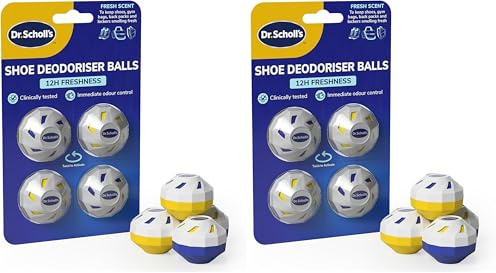 Dr. Scholl's Shoe Deodoriser Balls - Keeps Shoes, Football Boots, Gym Bags Smelling Fresh, Clinically Tested Shoe Deodoriser with All-Day Freshness, Reusable and Long-Lasting, Shoe Odour Eliminator