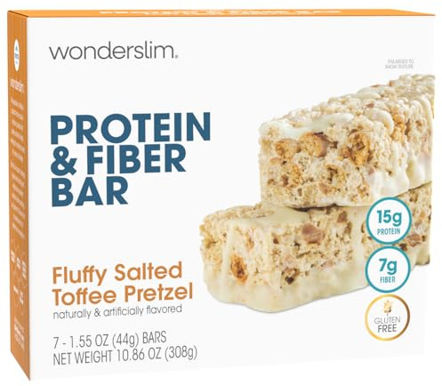 Wonderslim High Fiber Protein Bars, Salted Toffee Pretzel | 15g Protein, 7g Fiber | Low Sugar, Low Carb | Healthy Indulgence | Satisfying, Supports Energy & On-the-Go Convenience, 7 Pack